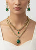 Bridal Green Stone Double Layer Necklace Set with Earrings