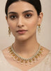 Floral CZ Pearl Necklace Set with Multicolor Stones & Earrings