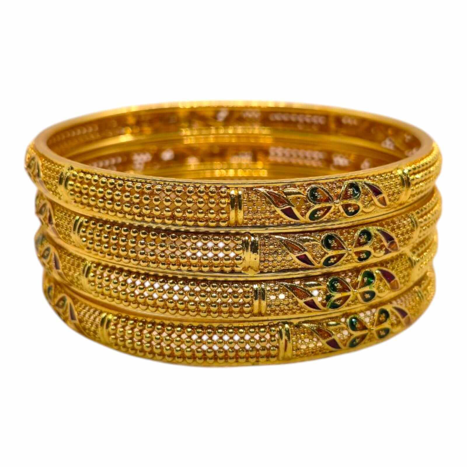 Antique Floral Meenakari Gold-Plated Bangles Set