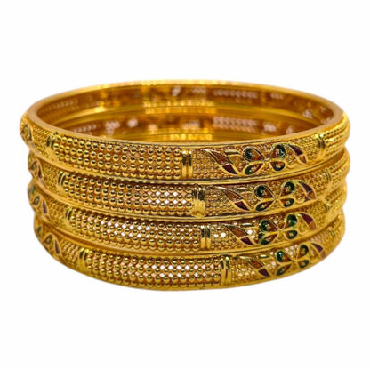 Antique Floral Meenakari Gold-Plated Bangles Set