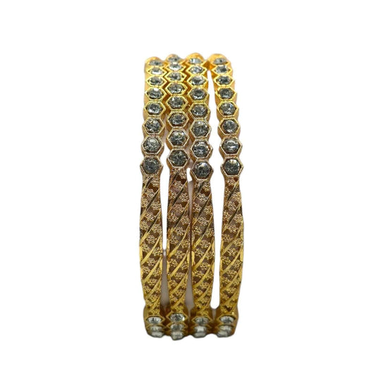 Antique Gold Bangles Set with Diamond-Cut Stones