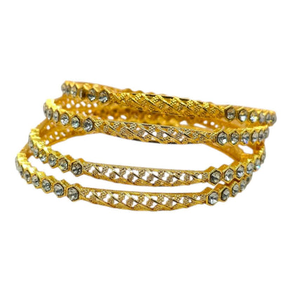 Antique Gold Bangles Set with Diamond-Cut Stones