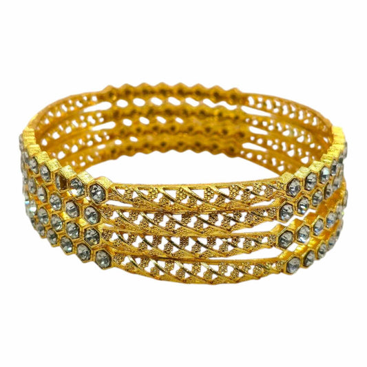 Antique Gold Bangles Set with Diamond-Cut Stones
