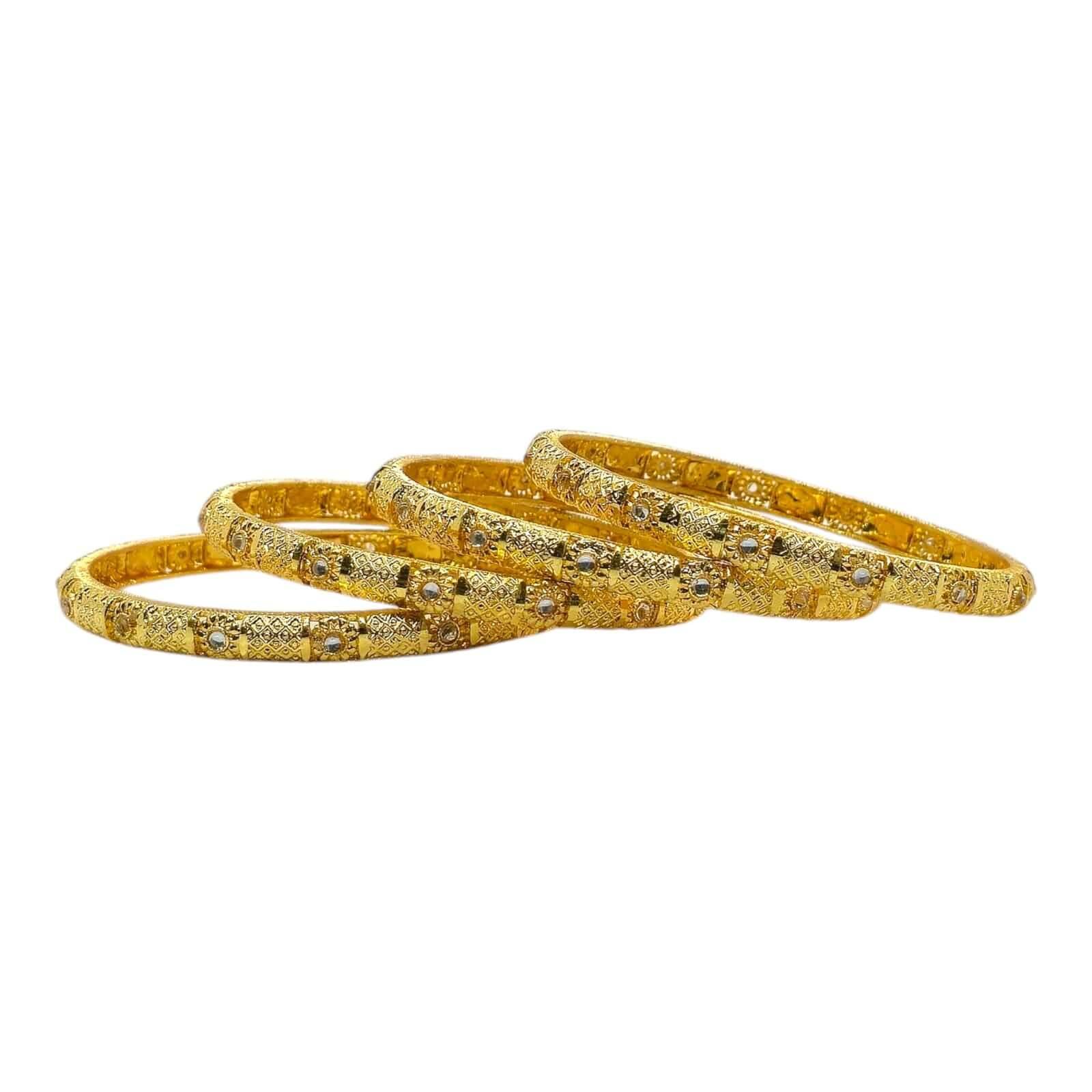 Antique Gold Bangles Set with Floral Embossed Work