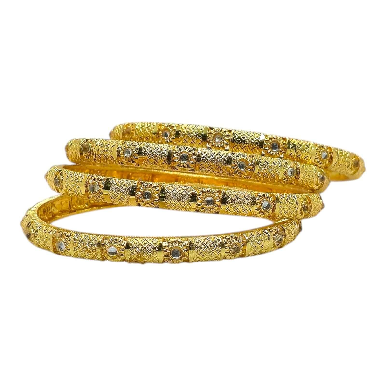 Antique Gold Bangles Set with Floral Embossed Work