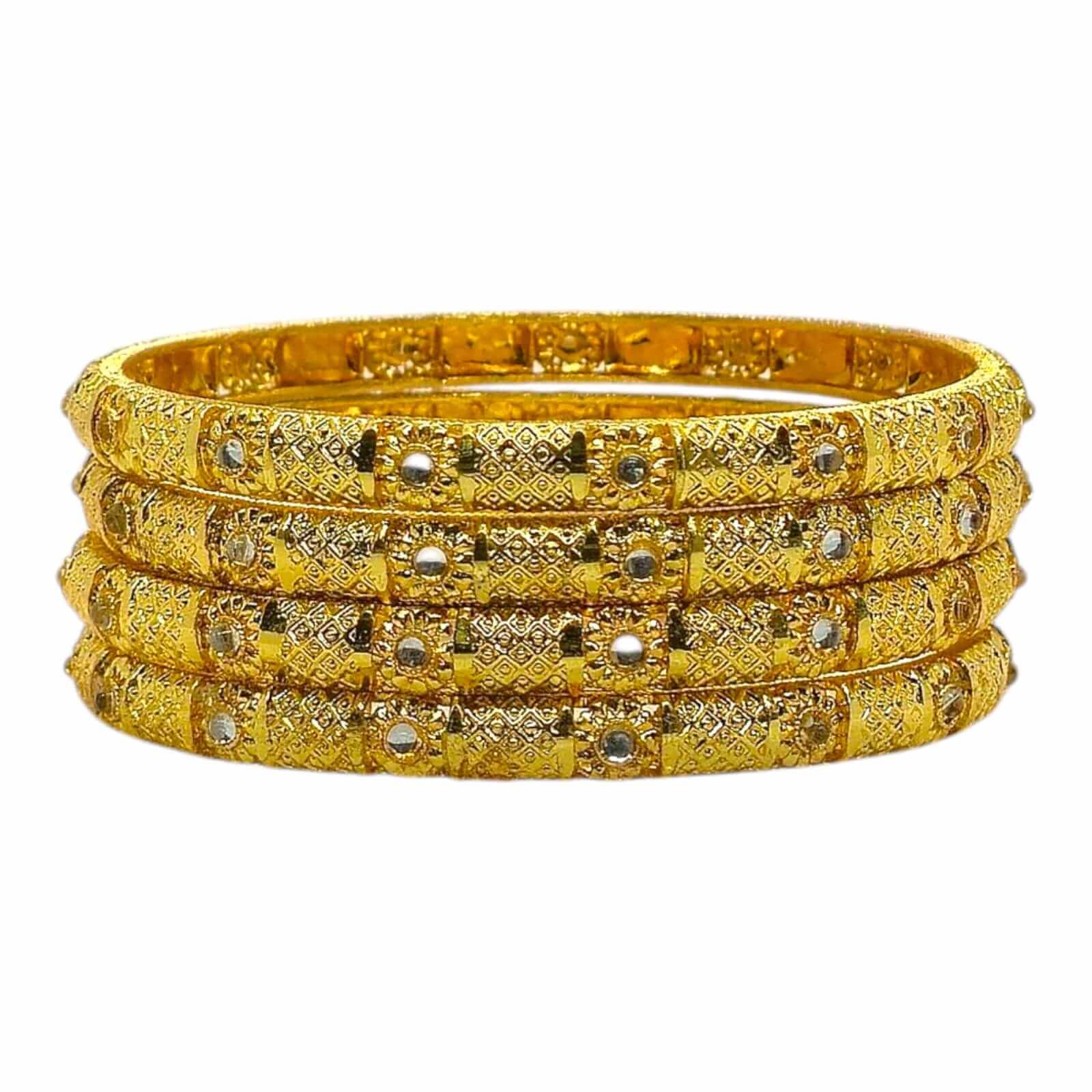 Antique Gold Bangles Set with Floral Embossed Work