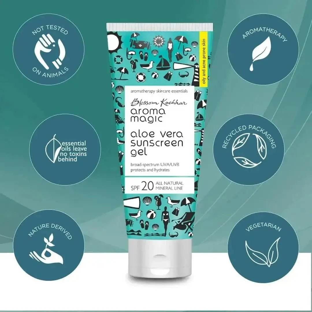 aroma magic aloe vera sunscreen gel spf 20 | uva/uvb protection | 100ml