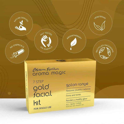 Aroma Magic Gold Facial Kit – Single Use | Pack of 7 | 7-Step Facial for Radiant, Golden Glow