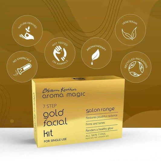 Aroma Magic Gold Facial Kit – Single Use | Pack of 7 | 7-Step Facial for Radiant, Golden Glow