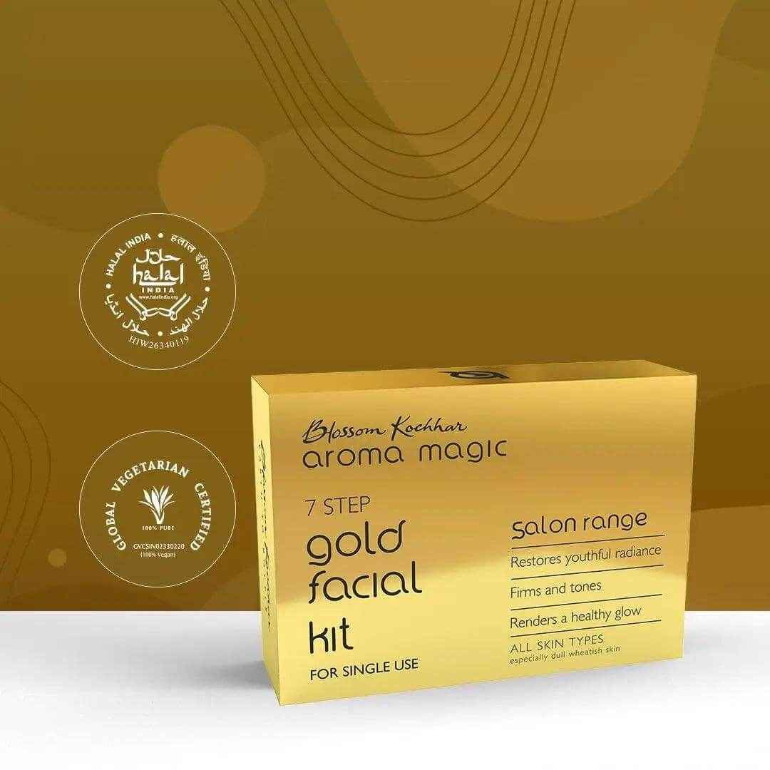 aroma magic gold facial kit – single use | pack of 7 | 7-step facial for radiant, golden glow