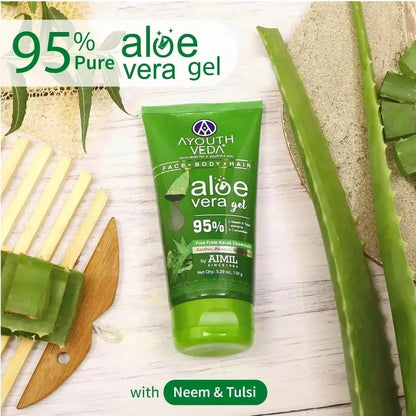 Ayouthveda Aloe Vera Gel – Multipurpose Hydrating Gel for Face, Body & Hair | Non-Greasy Formula with Neem, Tulsi & Cucumber | Soothes Sunburn & Evens Skin Tone | 100g