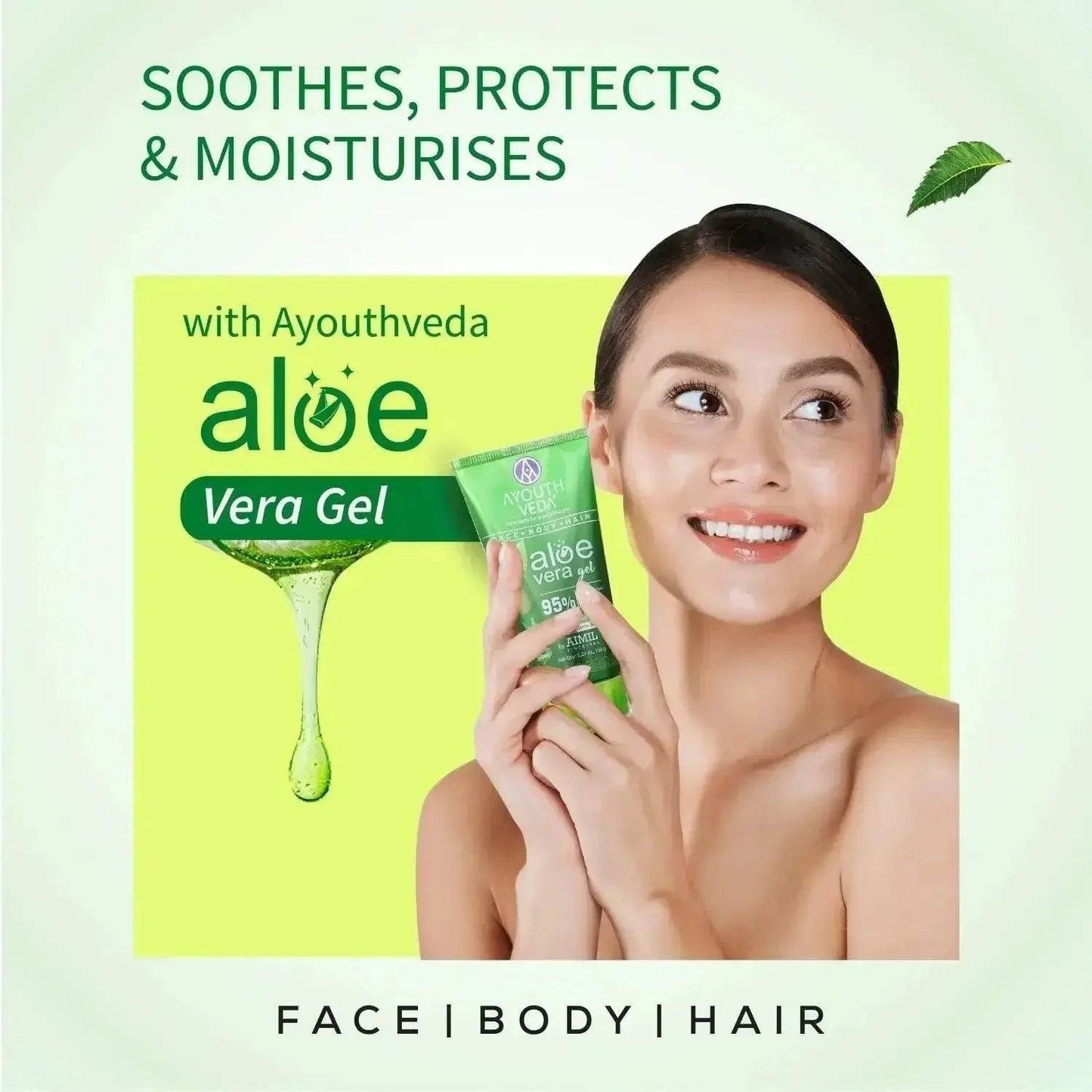 ayouthveda aloe vera gel – multipurpose hydrating gel for face, body & hair | non-greasy formula with neem, tulsi & cucumber | soothes sunburn & evens skin tone | 100g