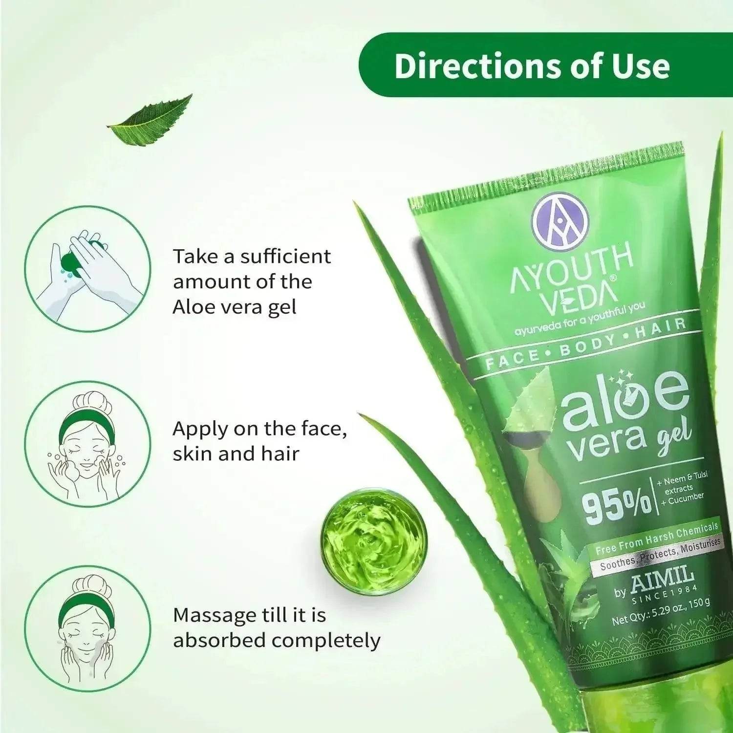 Ayouthveda Aloe Vera Gel – Multipurpose Hydrating Gel for Face, Body & Hair | Non-Greasy Formula with Neem, Tulsi & Cucumber | Soothes Sunburn & Evens Skin Tone | 100g