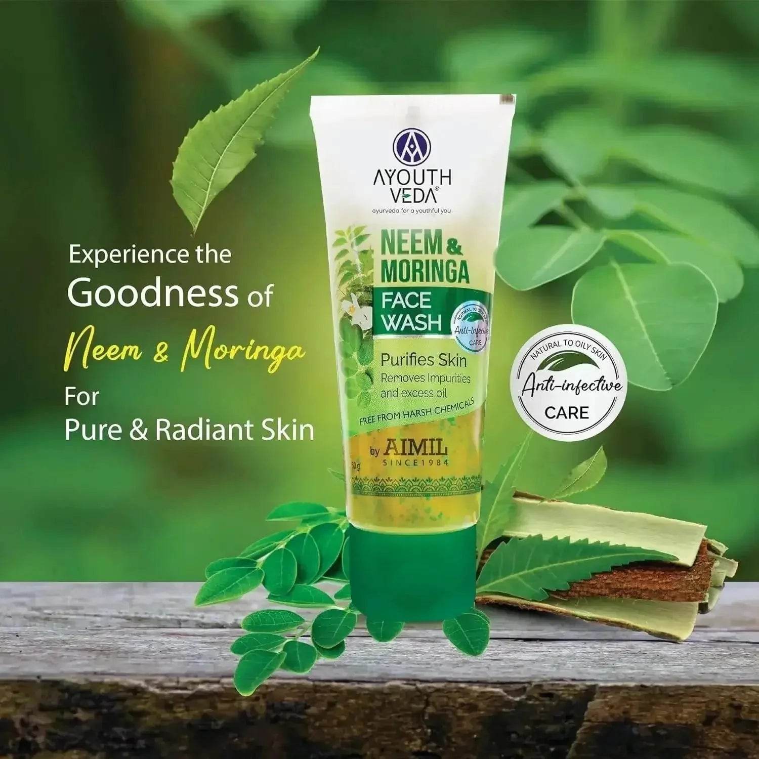 Ayouthveda Neem & Moringa Face Wash | Anti-Acne, Oil Control & Deep Cleansing | Pack of 2 (50g Each)