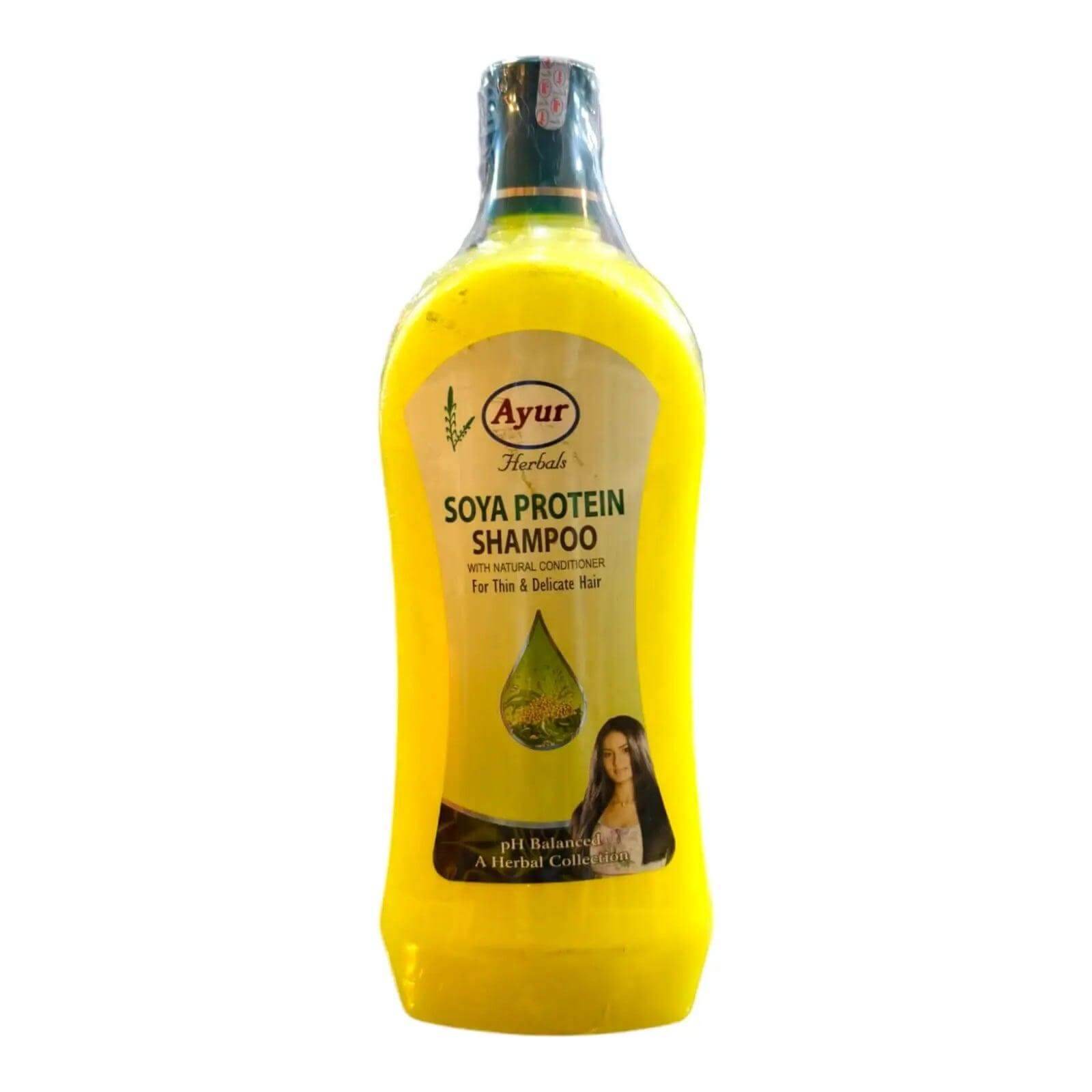 Ayur Herbal Soya Protein Shampoo with Natural Conditioner – pH Balanced Hair Cleanser for Thin & Delicate Hair (Herbal Collection)