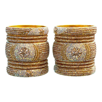 Bangles Stone 14pcs Set White and Gold Combination Best For Party Wear