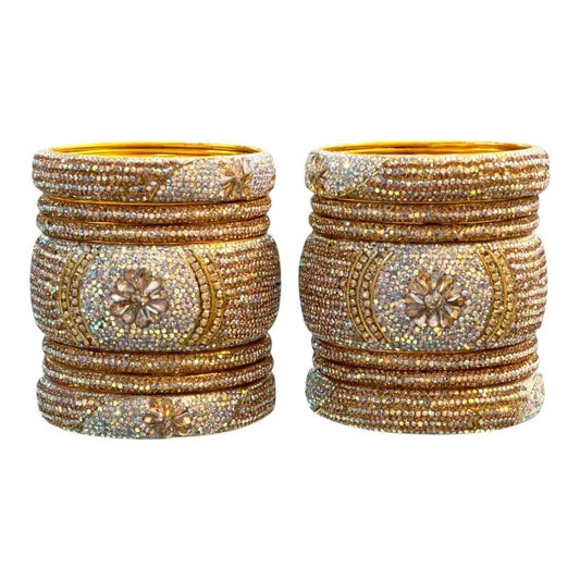 Bangles Stone 14pcs Set White and Gold Combination Best For Party Wear