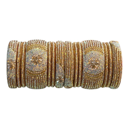 Bangles Stone 14pcs Set White and Gold Combination Best For Party Wear