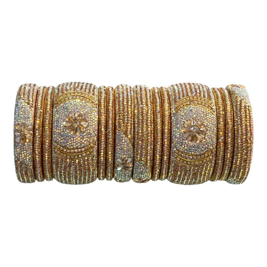 Bangles Stone 14pcs Set White and Gold Combination Best For Party Wear