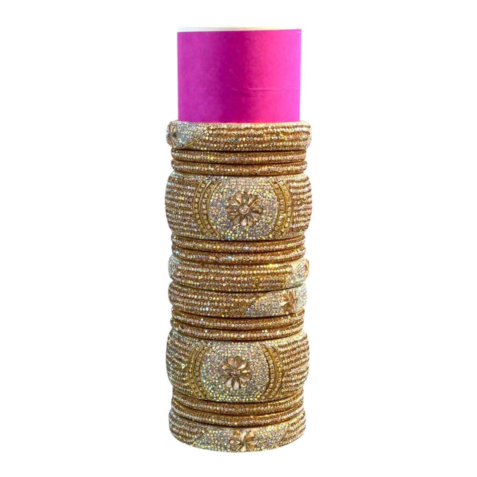 Bangles Stone 14pcs Set White and Gold Combination Best For Party Wear