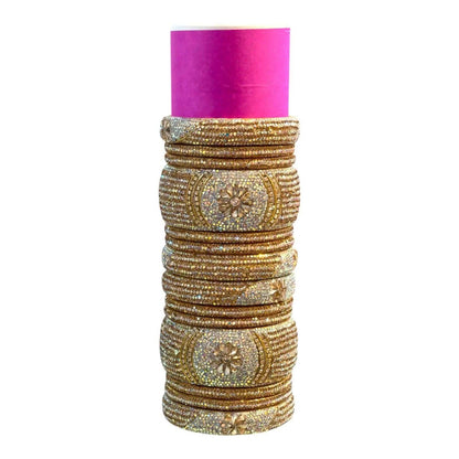 Bangles Stone 14pcs Set White and Gold Combination Best For Party Wear