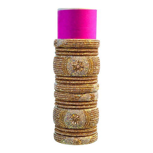 Bangles Stone 14pcs Set White and Gold Combination Best For Party Wear