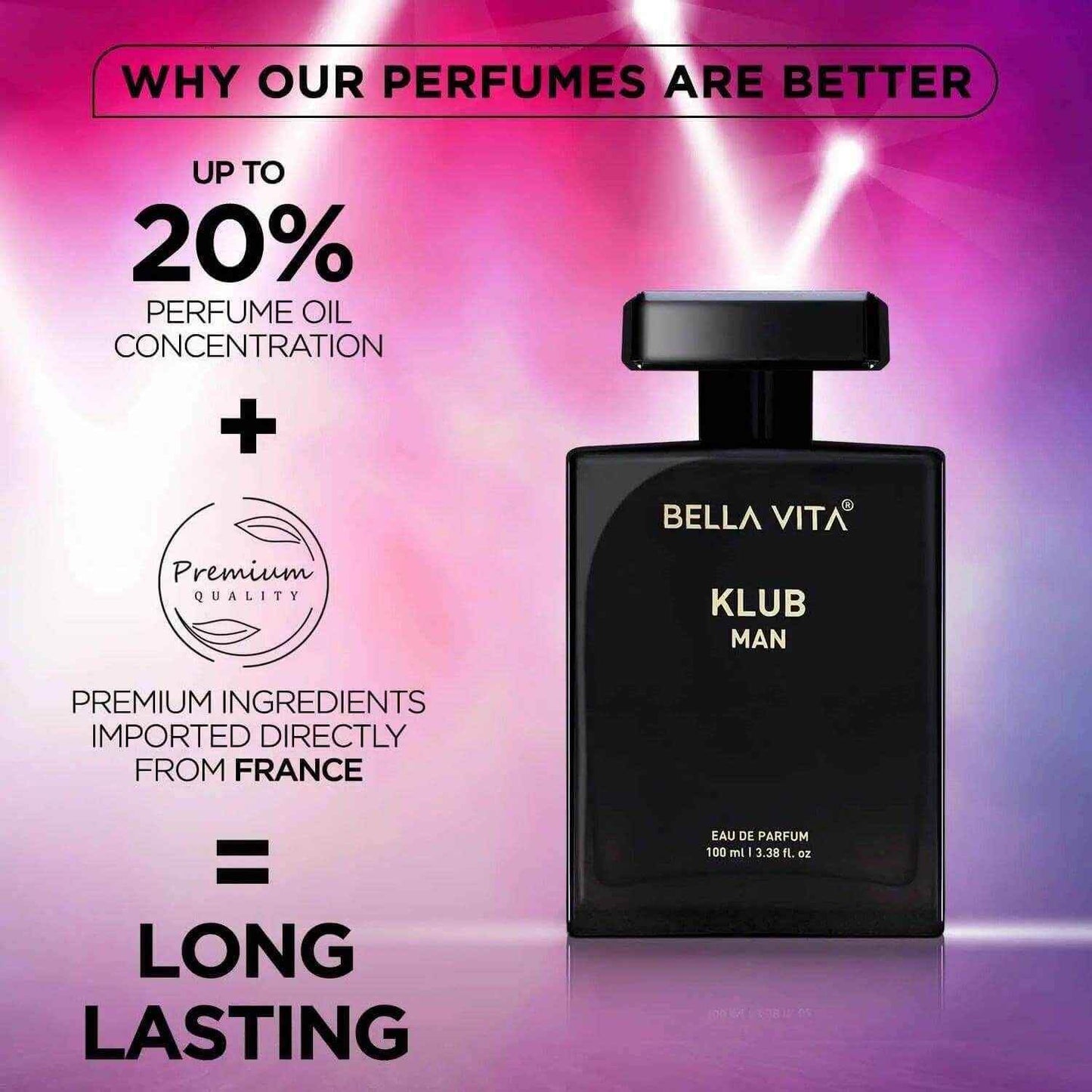 bella vita klub man fragrance - 100ml premium long-lasting eau de parfum for men