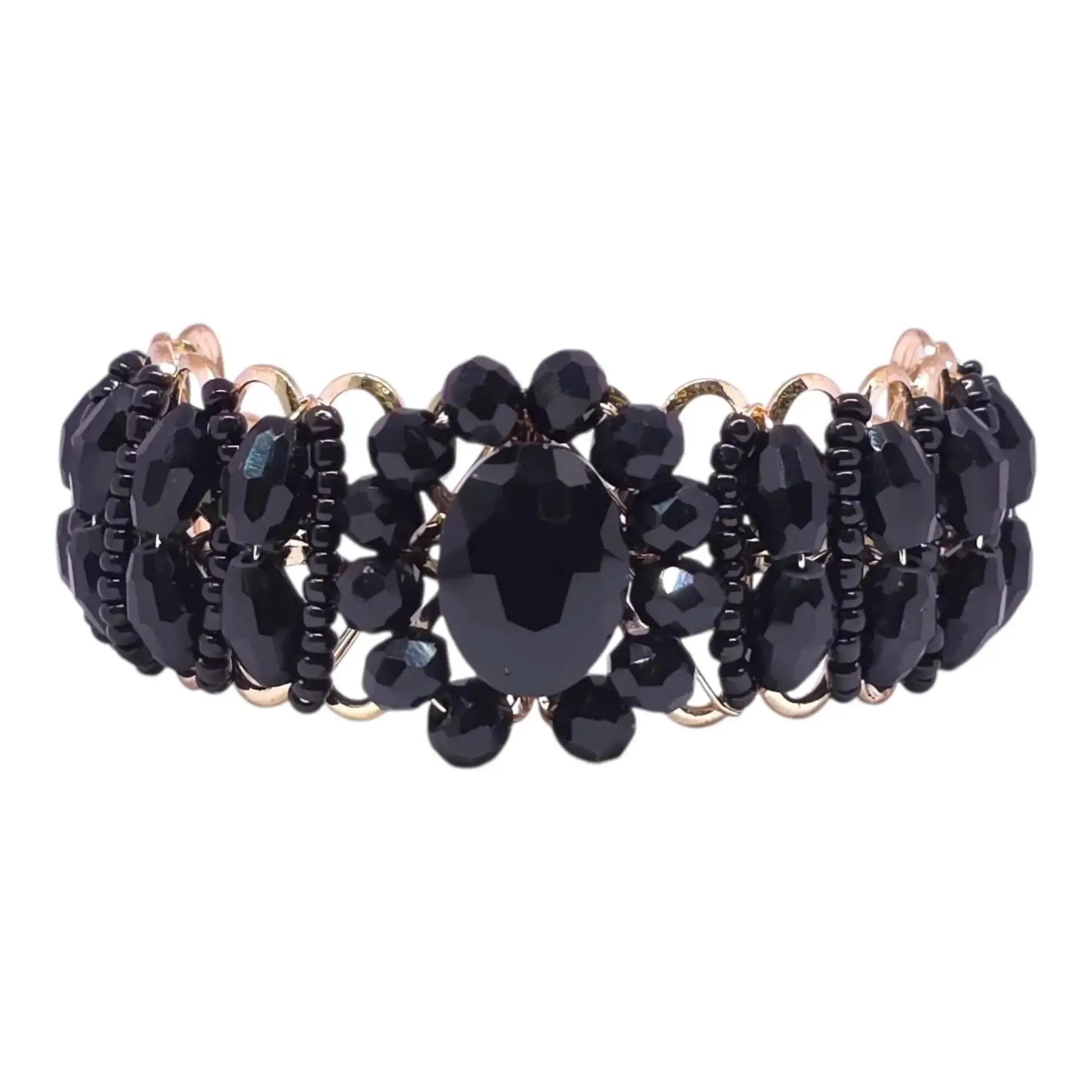 Black Crystal Beads Bracelet – Adjustable Fancy Party Wear Bracelet