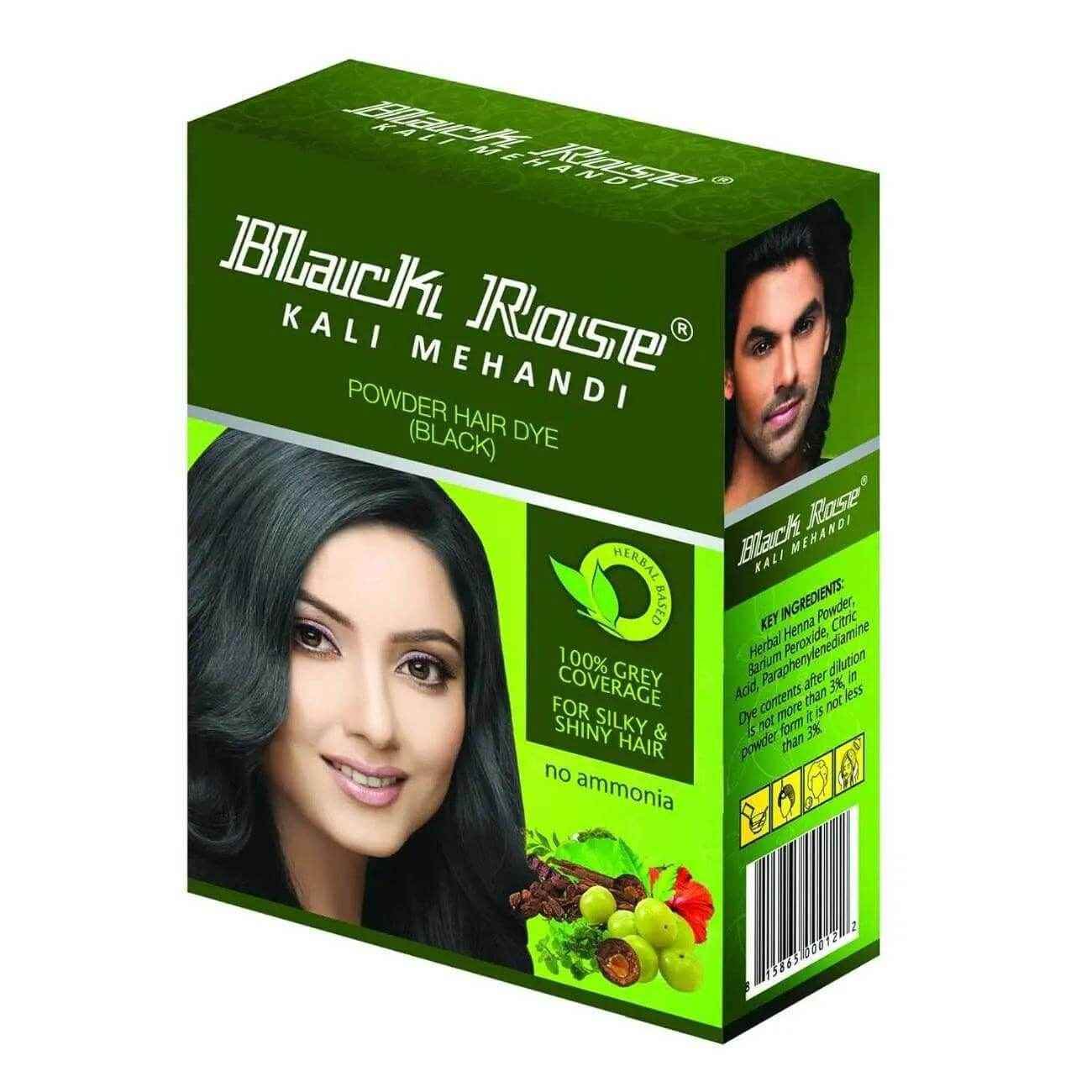 black rose kali mehandi – herbal black henna hair color | 5 sachets of 10g each (50g box) for natural black hair