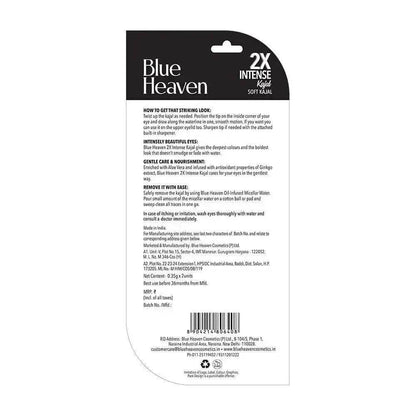 Blue Heaven 2X Intense Kajal | Black Shock | 24Hr Stay | Smudge-Proof & Long-Lasting | Enriched with Aloe Vera | 0.30g