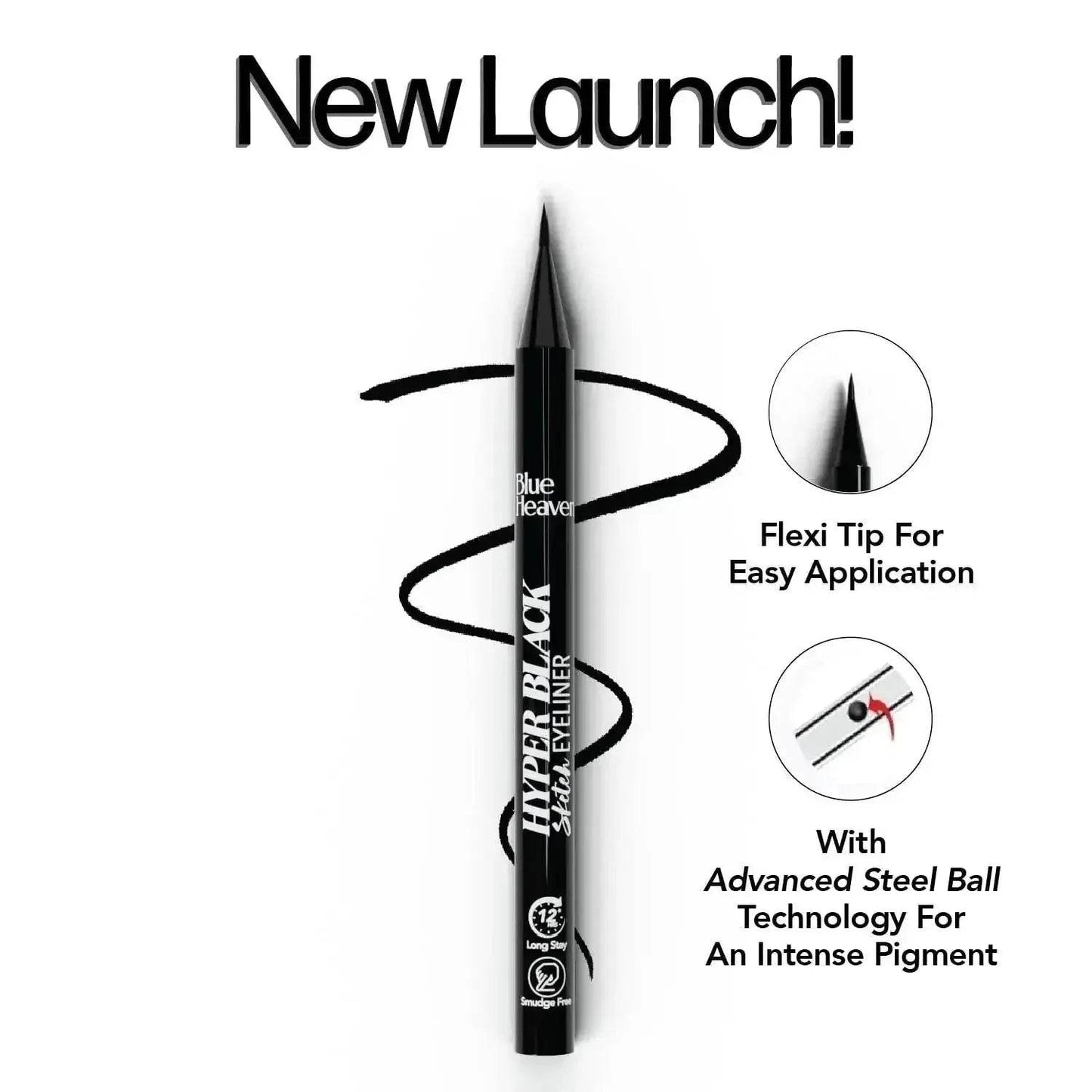 blue heaven hyper black sketch eyeliner pen – 12hr stay, matte finish, waterproof & smudge-proof, one-stroke, advanced steel ball technology