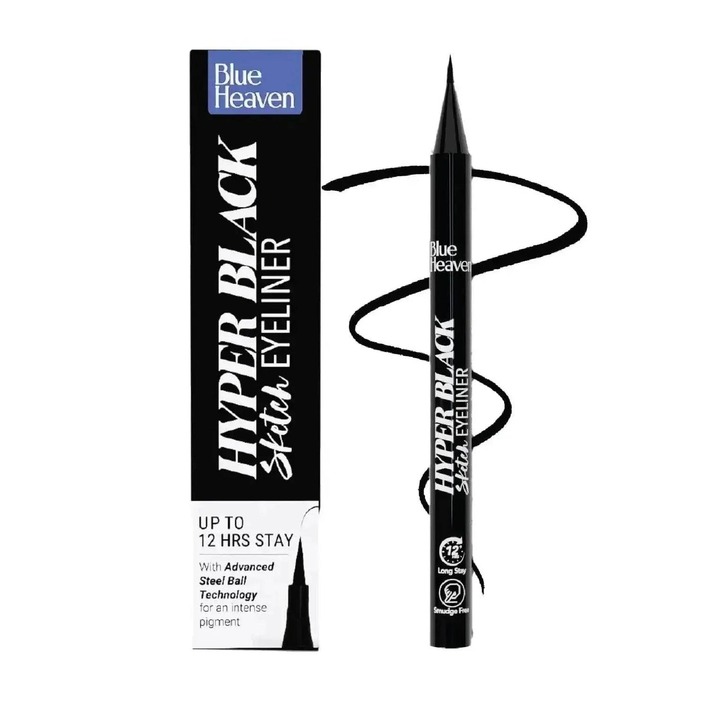 blue heaven hyper black sketch eyeliner pen – 12hr stay, matte finish, waterproof & smudge-proof, one-stroke, advanced steel ball technology