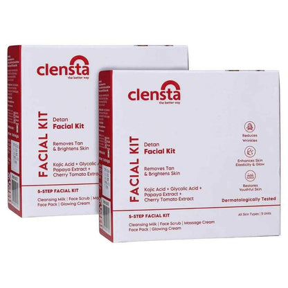 Clensta DETAN Facial Kit with Kojic Acid & Papaya Extract | Tan Removal & Brightening | Pack of 10x5gm