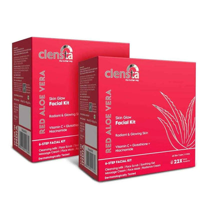 Clensta Red Aloe Vera Skin Glow Facial Kit with Vitamin C & Niacinamide | 10x6gm Pack