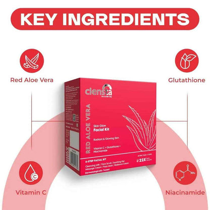 Clensta Red Aloe Vera Skin Glow Facial Kit with Vitamin C & Niacinamide | 10x6gm Pack