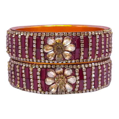 Dark Pink Floral Bridal Bangles Set – Stone Studded Traditional Jewelry