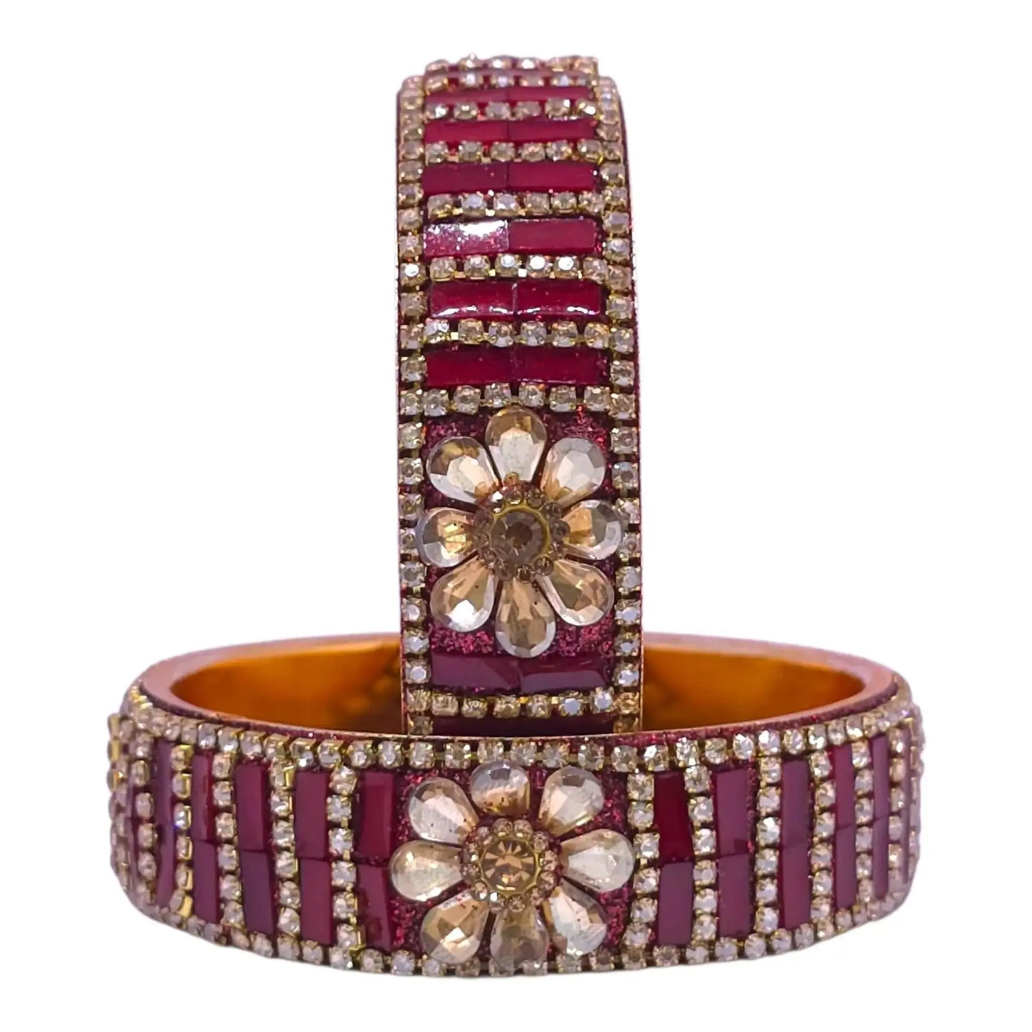 dark pink floral bridal bangles set – stone studded traditional jewelry