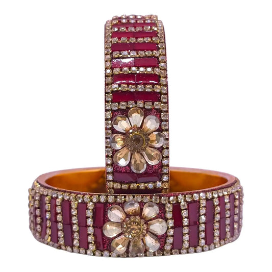 Dark Pink Floral Bridal Bangles Set – Stone Studded Traditional Jewelry
