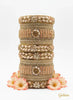 Peach Golden Floral Stone Bangles Set – Designer Bridal & Festive Jewelry