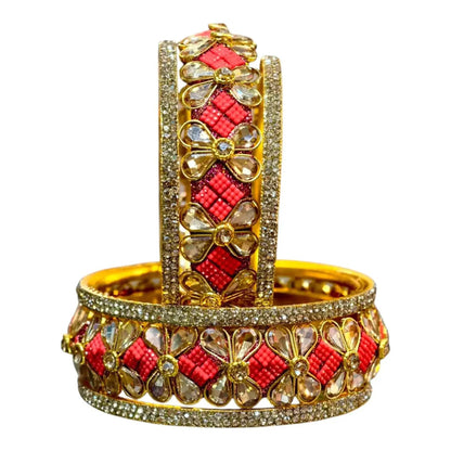 Exquisite Green Designer Bangles with Stonework – Elegant Floral Design for Special Occasions