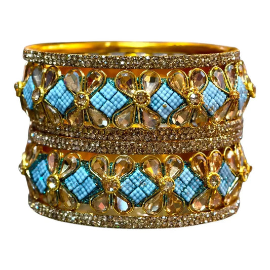 Exquisite Green Designer Bangles with Stonework – Elegant Floral Design for Special Occasions