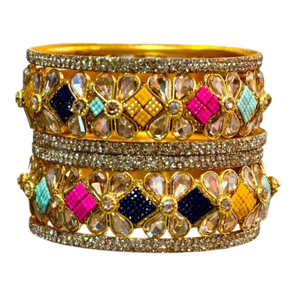 Exquisite Green Designer Bangles with Stonework – Elegant Floral Design for Special Occasions
