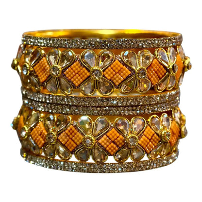 Exquisite Green Designer Bangles with Stonework – Elegant Floral Design for Special Occasions