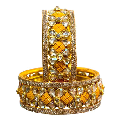 Exquisite Green Designer Bangles with Stonework – Elegant Floral Design for Special Occasions
