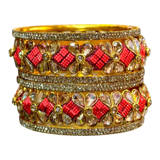 Exquisite Green Designer Bangles with Stonework – Elegant Floral Design for Special Occasions