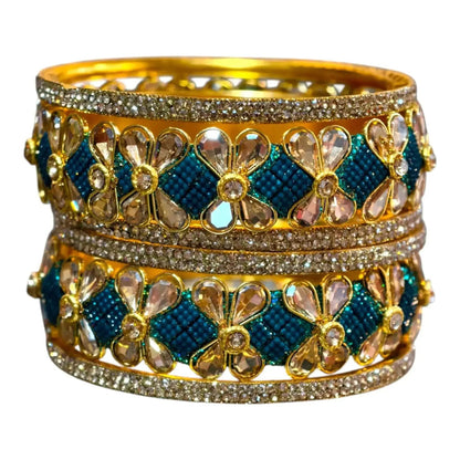 Exquisite Green Designer Bangles with Stonework – Elegant Floral Design for Special Occasions