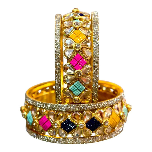 Exquisite Green Designer Bangles with Stonework – Elegant Floral Design for Special Occasions