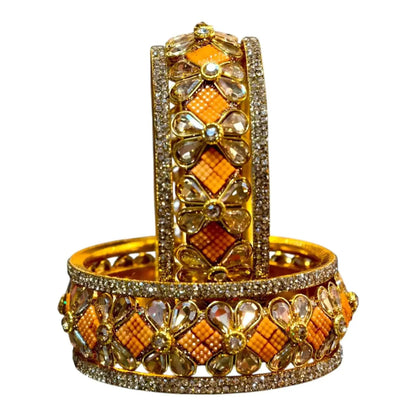 Exquisite Green Designer Bangles with Stonework – Elegant Floral Design for Special Occasions