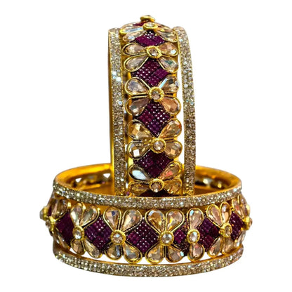 Exquisite Green Designer Bangles with Stonework – Elegant Floral Design for Special Occasions