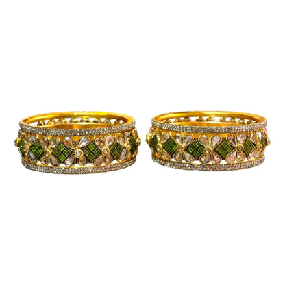 Exquisite Green Designer Bangles with Stonework – Elegant Floral Design for Special Occasions